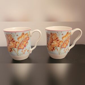 Two 222 Fifth Gabrielle Spring Blue Fine China Porcelain Coffee Tea Mug 14 Oz